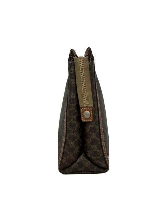 Celine Second Bag Macadam Pattern Dark Brown Beige Leather - Picture 4 of 10